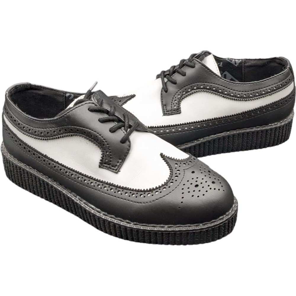 TUK Black & White Wingtip TUKskin Viva Platform Low Creeper Oxford Mens 8